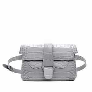 SENREVE Aria Storm Grey Leather Croc-Embossed Belt Bag